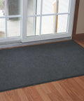 Vinyl-Backed Indoor Entrance Mat That Kicks Dirt Out Doorway Guard Doormat 3 By 4 Feet Charcoal in front of glass door