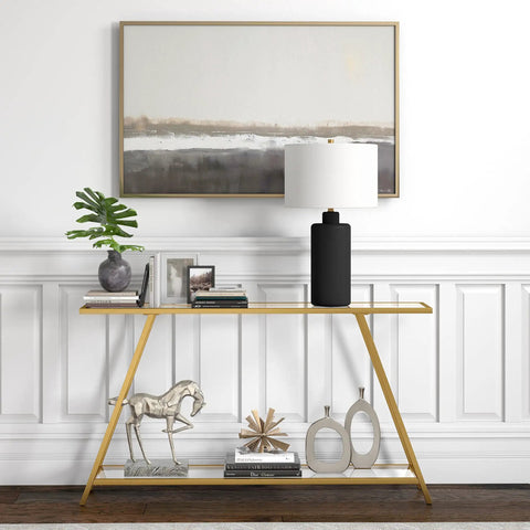 25 Inch Tall Ceramic Table Lamp With Fabric Shade In Matte Black And White For Console Or Nightstand on elegant console table