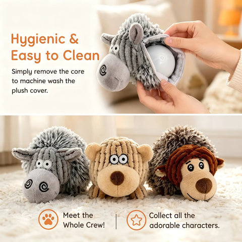 Detachable Rolling Plush Toy For Dogs With Removable Motion Ball Corduroy Stuffed Chase Toy For Doggos displayed in room