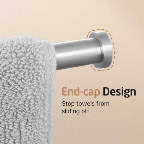 Detail of Extra Long 19.5 Inch Swivel Towel Rack With Four Arms, Swing Out Wall Mount Towel Bar For Bathroom, end-cap design.