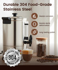 Side view of 40-Cup Commercial Coffee Urn With Percolator, 6L Electric Coffee Pot, Fast Brew Stainless Steel, Hot Water Dispenser, Tea Ready.