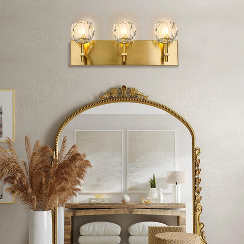 Crystal Vanity Light With 3 Lights In Gold Over Mirror Dope Gold Finish Modern Sconces Wall Lighting For Bath Frosted Crystal Accents