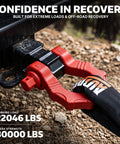 Beefy Heavy Duty 80000 Lb Break Strength D Ring Shackles 3/4 Inch Clevis Shackles with 7/8 Inch Pin in red on tow strap