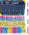 610 Piece Heat Shrink Wire Connectors Kit For Marine Use With Waterproof Crimp Terminals Including Rings Male And Female Terminals Forks And Butt End Connectors Insulated Terminal Assortment For Boat Auto RV Wiring Projects.