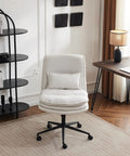 Cloud Criss Cross Legged Office Chair With Wheels 18 Inch High Back Armless Ergonomic Task Chair in beige fabric