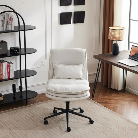 Cloud Criss Cross Legged Office Chair With Wheels 18 Inch High Back Armless Ergonomic Task Chair in beige fabric