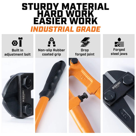 Close-up of 24-Inch Heavy-Duty Bolt Cutter For Cutting Fence, Steel Wire, Chain, Screws, Rivets, And Padlocks with ergonomic handle detail
