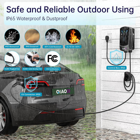 Level 2 EV Charger for Home Use With 14-50 Plug 40A High Current Output 25ft Cable 4.3 Inch Display WiFi App Enabled SAE J1772 Compatible