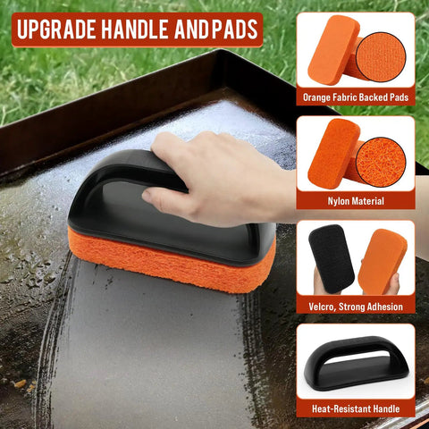 Griddle Cleaning Kit For Blackstone Flat Top Grill With Grill Stone Scraper And Brush for Easy Stain Removal