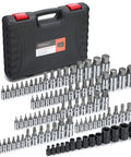 92 Piece Allen And Torx Socket Set For 1/4 3/8 1/2 Inch Drives With Tamper Proof Torx And Hex Bits, SAE And Metric, S2 steel sockets