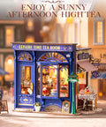 Edwardian Tea Room Dollhouse Kit With Open Facade Diorama Building For Adults One Eighteen Scale Totally Vintage Style Miniature Craft Kit For Home Decor And Gift For Women And Men With Detail Rich Interiors showcasing detailed tea room exterior in vibrant blue and interior decor view.
