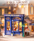 Openable Miniature Tea Room Book Nook Kit For Adults, DIY 3D Mini House Model Craft Kit showing vintage blue tea shop scene