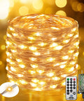 Dope Warm White Outdoor Fairy Lights With Remote, 33 Feet Of 100 LED Twinkle String Lights, Waterproof With Timer And Dimmable Modes.