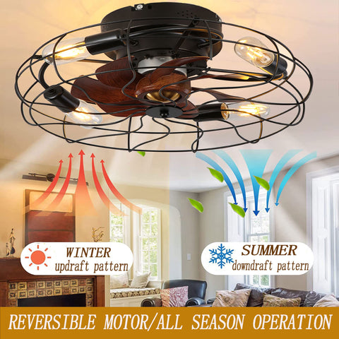 Dope 21 Inch Low Profile Farmhouse Ceiling Fan With Lights Remote Control Flush Mount Fandelier showing winter and summer modes