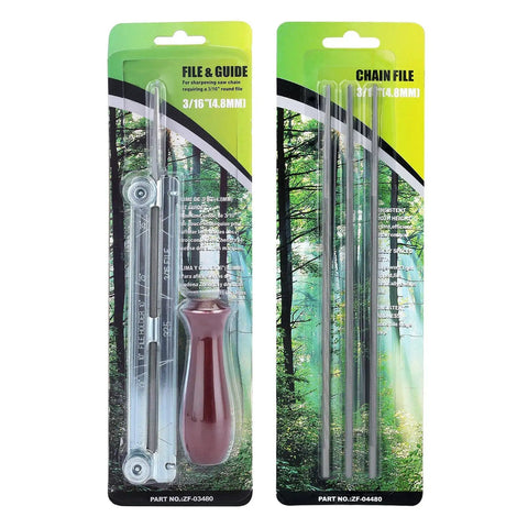 Three Sixteenth Inch Round Chainsaw Chain File Kit Pro Grade Four Point Eight Millimeter Round Saw Chain File For.325 Pitch Chains Replacement For Oregon 25896 Fits Oregon Types 20 21 22BPX 95VPX 95TXL packaging with tools visible