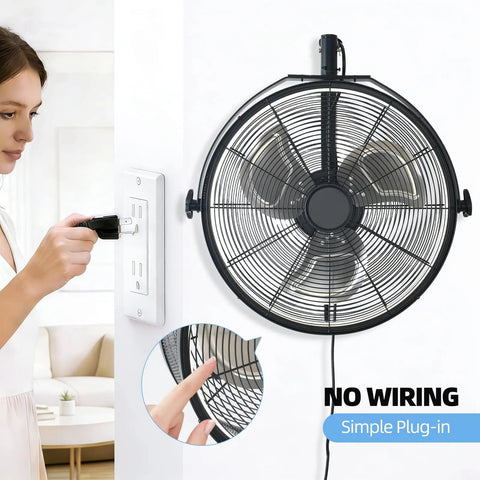 20-Inch Wall Mounted Fan With Lights, 360 Degree Tilt, Remote And App Control, 6 Speed Reversible, 3CCT Dimmable, simple plug-in