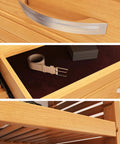 Heavy Duty Solid Wood Closet Organizer System With Six Deep Drawers And Extended Hanging Rods Wall Mounted Honey Maple Finish with drawer detail and storage items.