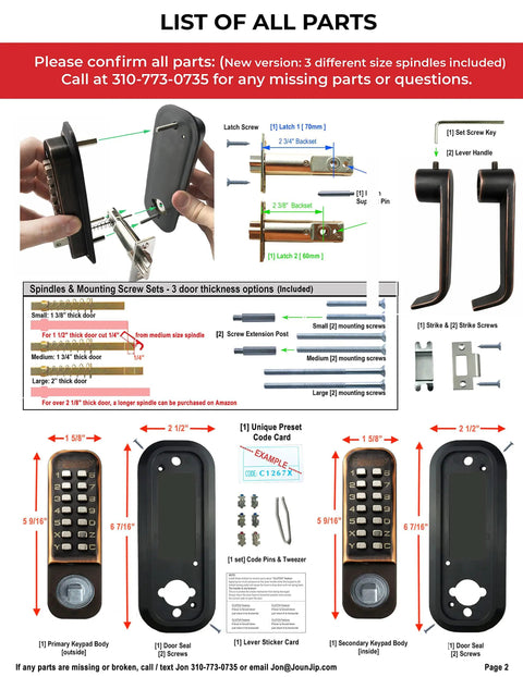 Mechanical Keyless Combination Lever Door Lock In Oil Rubbed Bronze No Battery No Power No Key Needed, full parts list.