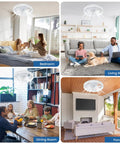 Compact 12 Inch Ceiling Fan With Led Light Remote Control Adjustable Socket Dimmable Bulb Four Chill Speeds Zero Noise Small Room Vibe Lift Game Changing Summer Refresh in cozy living spaces.