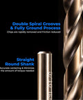 Cobalt drill bits set, 1/8 inch, 10 pcs, M35 HSS, straight round shank — close-up view