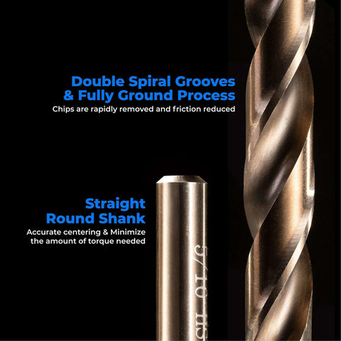 Cobalt drill bits set, 1/8 inch, 10 pcs, M35 HSS, straight round shank — close-up view