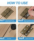Installation steps for Dope Three Fold Vintage Hinge Set For Cabinets And Chests with screws and drill on wood surface
