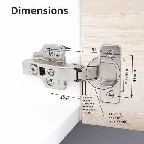 Full Overlay European Soft Close Cabinet Hinges for Kitchen Cabinets 40 Pack With 105 Degree Frameless Concealed Door Hinge dimensions