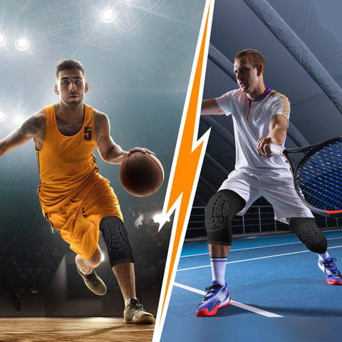 Athletes wearing Compression Knee Pads For Teens And Adults All Around Athletic Knee Protector for basketball and tennis.