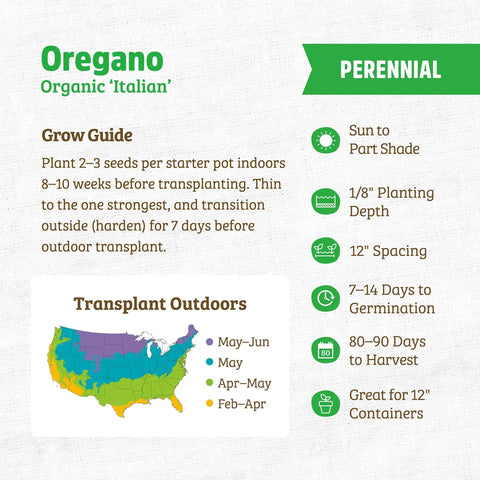 Growing guide and map for 100 Percent Organic Italian Oregano Seed Packet For Heirloom Non GMO Pollinator Friendly Plants Great For Container Gardening Guaranteed To Grow Fresh Kitchen Herbs For Your Kitchen Herb Game