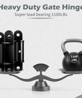 2 Pack 7 Inch Heavy Duty Gate Hinges With 1100 Lbs Maximum Load displayed with a weight to illustrate load capacity
