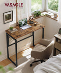Folding Computer Desk For Small Spaces With One Piece Desktop And Round Edges Lightweight Craft Table Rustic Brown next to window