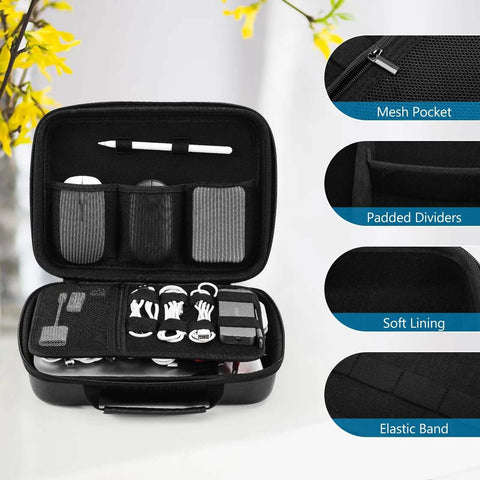 Badass Heavy Duty Tech Organizer Case For MacBook Chargers Power Bank Cables Gadget Stash Pouch Water Resistant Eva Storage Bag XL Black with mesh pocket and padded dividers.