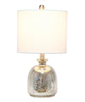 Smokey Gray Glass Dome Table Lamp With White Fabric Drum Shade, Rotary Switch On Socket, 11 by 20 Inch, 60W Bulb, Modern Lighting