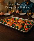 Beefy Heavy Duty Aluminum Full Size Sheet Pan 26 By 18 Inch With Reinforced Rim and Rimmed Edges used for roasting vegetables and salmon