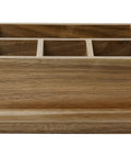 Acacia Wood Silverware Caddy With Handle, Multi Purpose Utensil Organizer for Kitchen, Office, Bathroom and Bedroom, four large compartments