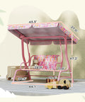 Kids 2 Seater Patio Porch Swing with Adjustable Canopy and Safety Belt Pink Butterfly Pattern Hanging Swing Bench for Garden and Backyard Sturdy Steel Frame with Non Slip Feet