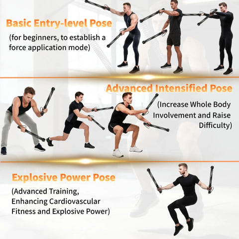 People demonstrating exercises with Cordless Battle Rope For Home Gym Grab And Go Training in various poses.