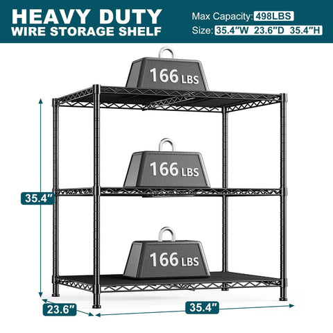 Beefy 3 Tier Adjustable Heavy Duty Metal Shelving Unit With Wire Storage Rack For Garage Pantry Or Workshop Sturdy Steel Shelves That Max Out Your Space Easy Assembly Flexible Tier Heights, 35.4W x 23.6D x 35.4H