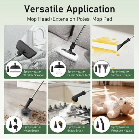 14 In 1 Multifunctional Steam Cleaner Mop With Handheld Steamer Mode showcasing various nozzles for cleaning surfaces.