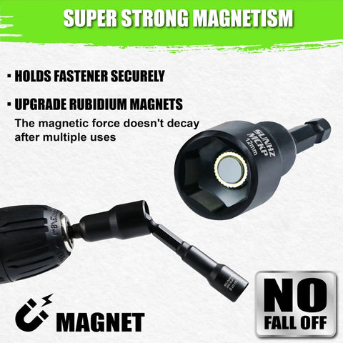 Magnetic Nut Driver Set For Impact Drill With Thirty Nine Pieces Includes Metric And SAE Hex Nut Drivers Quick Release Bit Holder And Toolbox Master Kit For Home DIY Projects And Pro Use shown with drill attachment