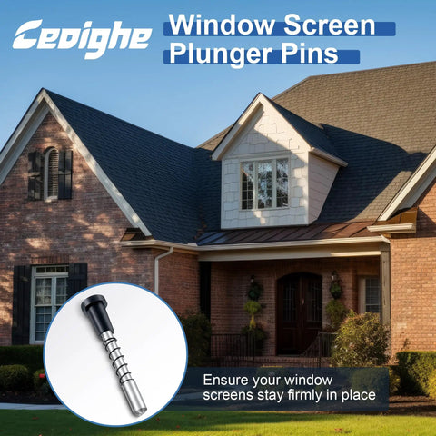 Close-up of Bulletproof Window Screen Plunger Latches With Black Locking Caps, securing window screens tightly.