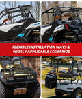 Double Tier Roll Bar Gun Rack installed on UTV, ATV, golf cart, showcasing versatile 1-2 inch roll bar compatibility.