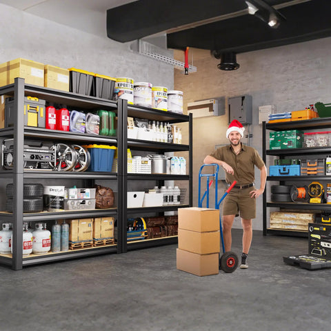 Heavy Duty 5 Tier Adjustable Garage Shelving Unit 78 Inch Tall Steel Storage Rack 46 Inch Wide Black organizer in garage setting