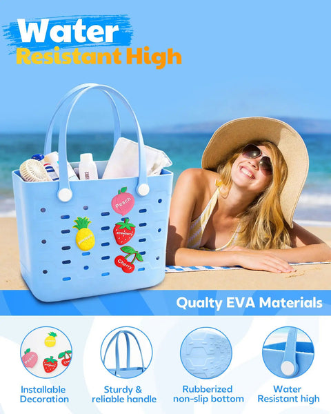 Spacious EVA Rubber Beach Tote Bag For Women Waterproof And Sandproof, with strong handles on beach towel, sunny day