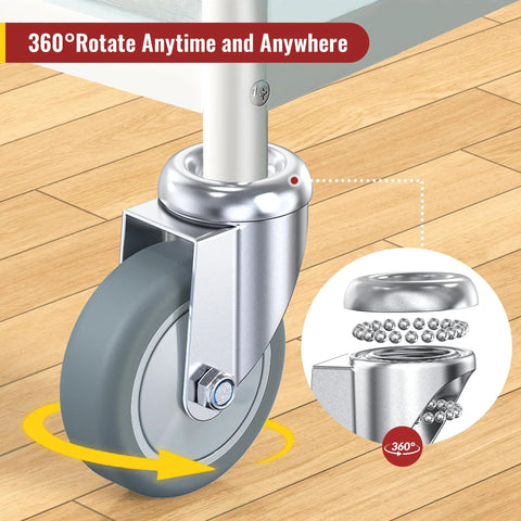 Close-up of 3 inch swivel stem caster wheel with 7/16 inch stem diameter, TPR rubber, showcasing 360° rotation, ideal for heavy duty use.