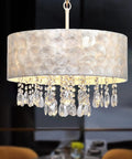 Showstopping Four Lights Drum Crystal Shade Black Chandelier Pendant Light For Kitchen Island Dining Room