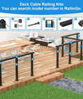 Heavy Duty Black Cable Railing Corner Post For Decks displayed in a modern outdoor setting with multiple components.