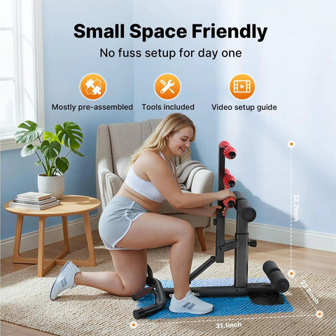 Premium Solid Deep Squat Trainer Built Tough For Heavy Souls Featuring Adjustable Dual Spring Assist And Knee Friendly Setup For Hella Smooth Glute Workouts At Home with a user adjusting it in a small living space.