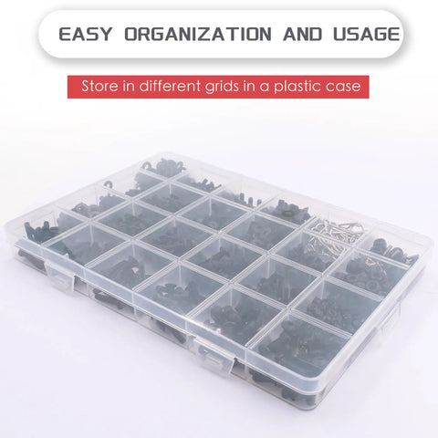 Clear plastic case of Universal RC Screw Kit With 1020 Pieces For Traxxas And Most RC Cars Includes M3 And M4 Screws Nuts Washers