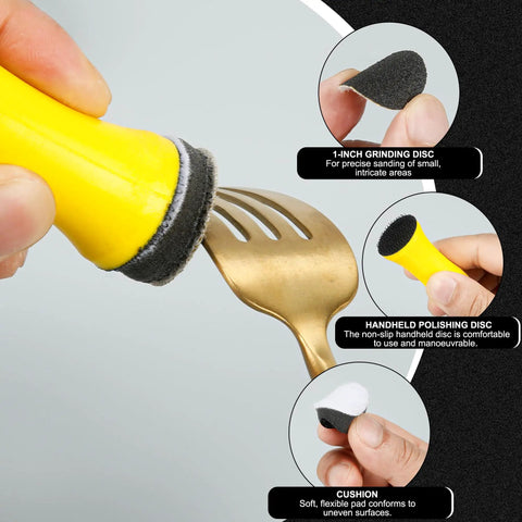 Using 372 Piece 1 Inch Sanding Disc Set With Hook And Loop Backing Drill And Rotary Tool Polishing Kit on a fork